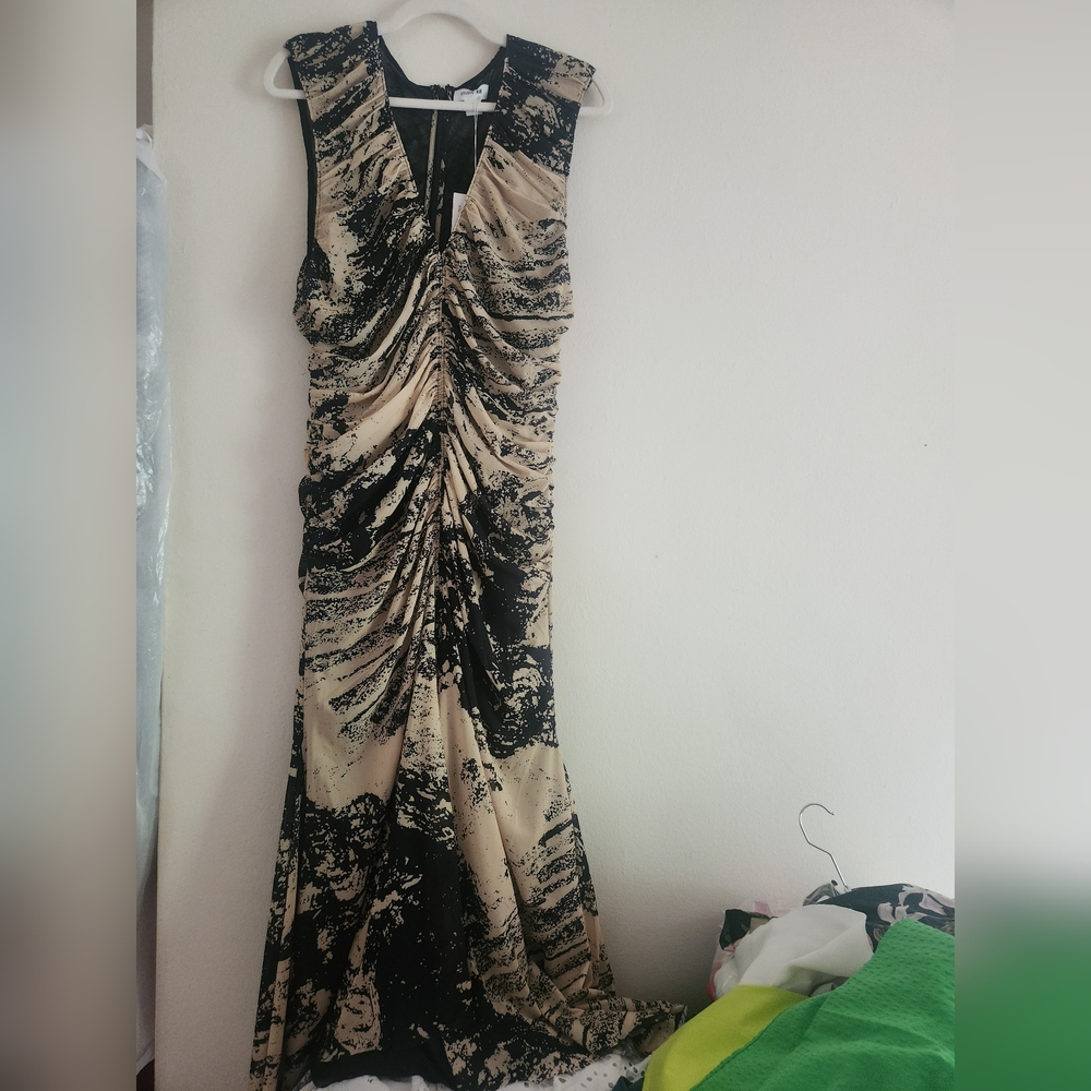 H&M STUDIO Resort Collection Mesh PATERNED Light Yellow Black Dress Sz XXL BNWT - Picture 11 of 15